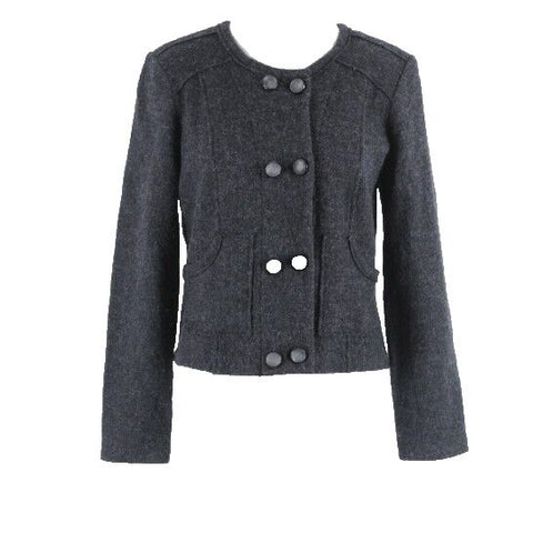 Cabi Sz S Charcoal Black Buttoned Front 100% Wool Unlined Jacket