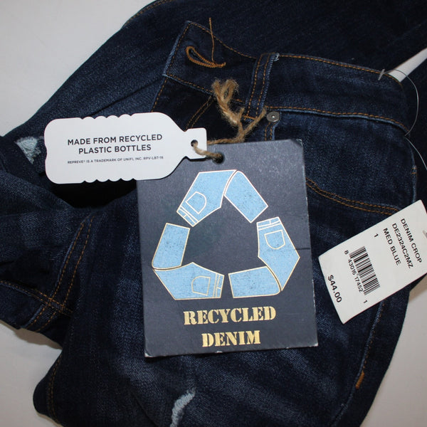 Indio Rein Jeans NEW $44 Sz 25 x 30 Blue Denim Distressed Crop Cotton Poly Jeans