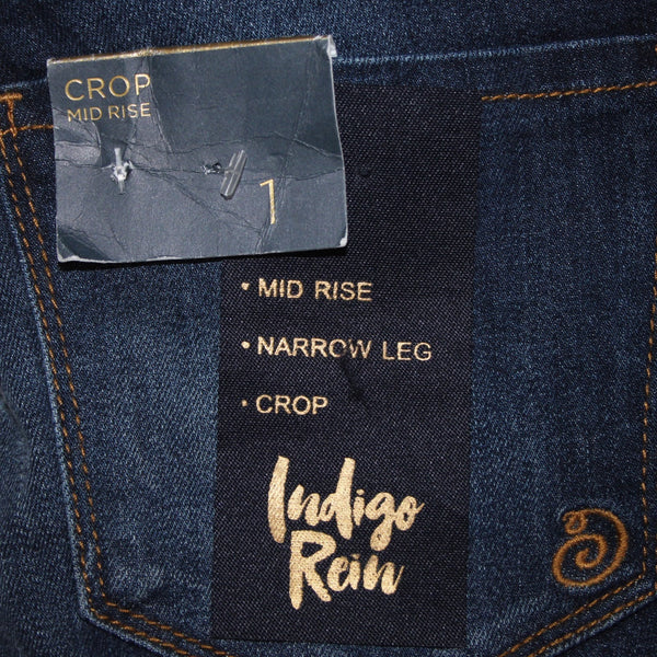Indio Rein Jeans NEW $44 Sz 25 x 30 Blue Denim Distressed Crop Cotton Poly Jeans