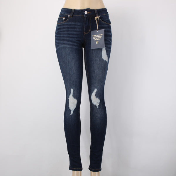 Indio Rein Jeans NEW $44 Sz 25 x 30 Blue Denim Distressed Crop Cotton Poly Jeans