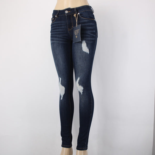 Indio Rein Jeans NEW $44 Sz 25 x 30 Blue Denim Distressed Crop Cotton Poly Jeans