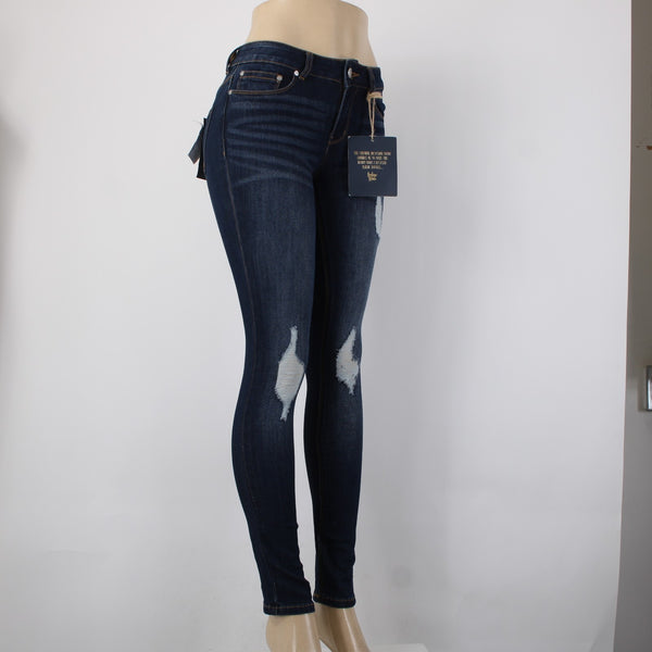 Indio Rein Jeans NEW $44 Sz 25 x 30 Blue Denim Distressed Crop Cotton Poly Jeans