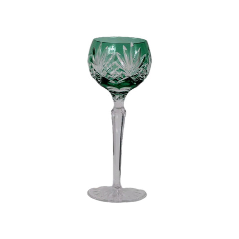 Bohemian Czechoslovakia Crystal Cut Green 8.5" Wine Glass