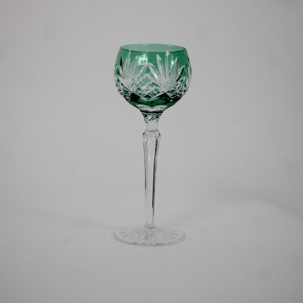 Bohemian Czechoslovakia Crystal Cut Green 8.5" Wine Glass