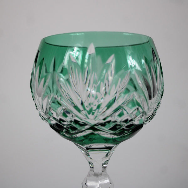 Bohemian Czechoslovakia Crystal Cut Green 8.5" Wine Glass