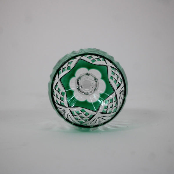 Bohemian Czechoslovakia Crystal Cut Green 8.5" Wine Glass