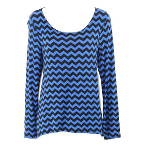 Shanley Sz S Black Blue Zig Zag Hi Lo Chiffon Rayon Spandex Poly Knit Top