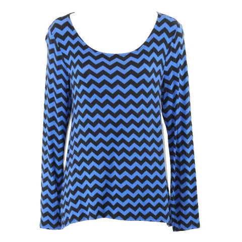 Shanley Sz S Black Blue Zig Zag Hi Lo Chiffon Rayon Spandex Poly Knit Top