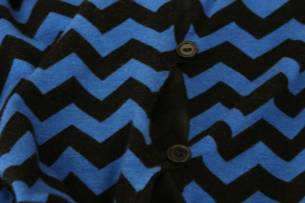Shanley Sz S Black Blue Zig Zag Hi Lo Chiffon Rayon Spandex Poly Knit Top