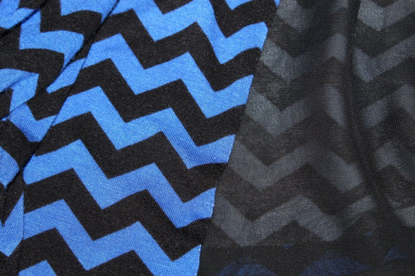Shanley Sz S Black Blue Zig Zag Hi Lo Chiffon Rayon Spandex Poly Knit Top