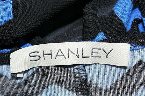 Shanley Sz S Black Blue Zig Zag Hi Lo Chiffon Rayon Spandex Poly Knit Top