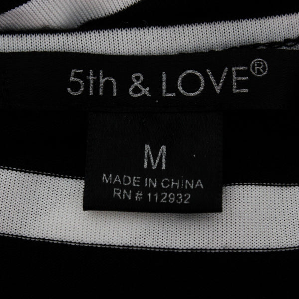 5th Love Sz M Black White Stripe Cold Shoulder Rayon Blend Knit Maxi Dress