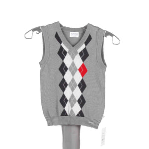Kanz NEW Sz 12 Mo Gray Red Argyle V Neck Cotton Boys Sweater Vest