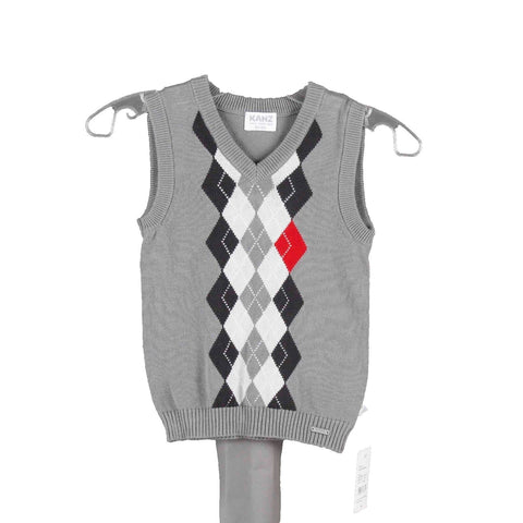 Kanz NEW Sz 12 Mo Gray Red Argyle V Neck Cotton Boys Sweater Vest