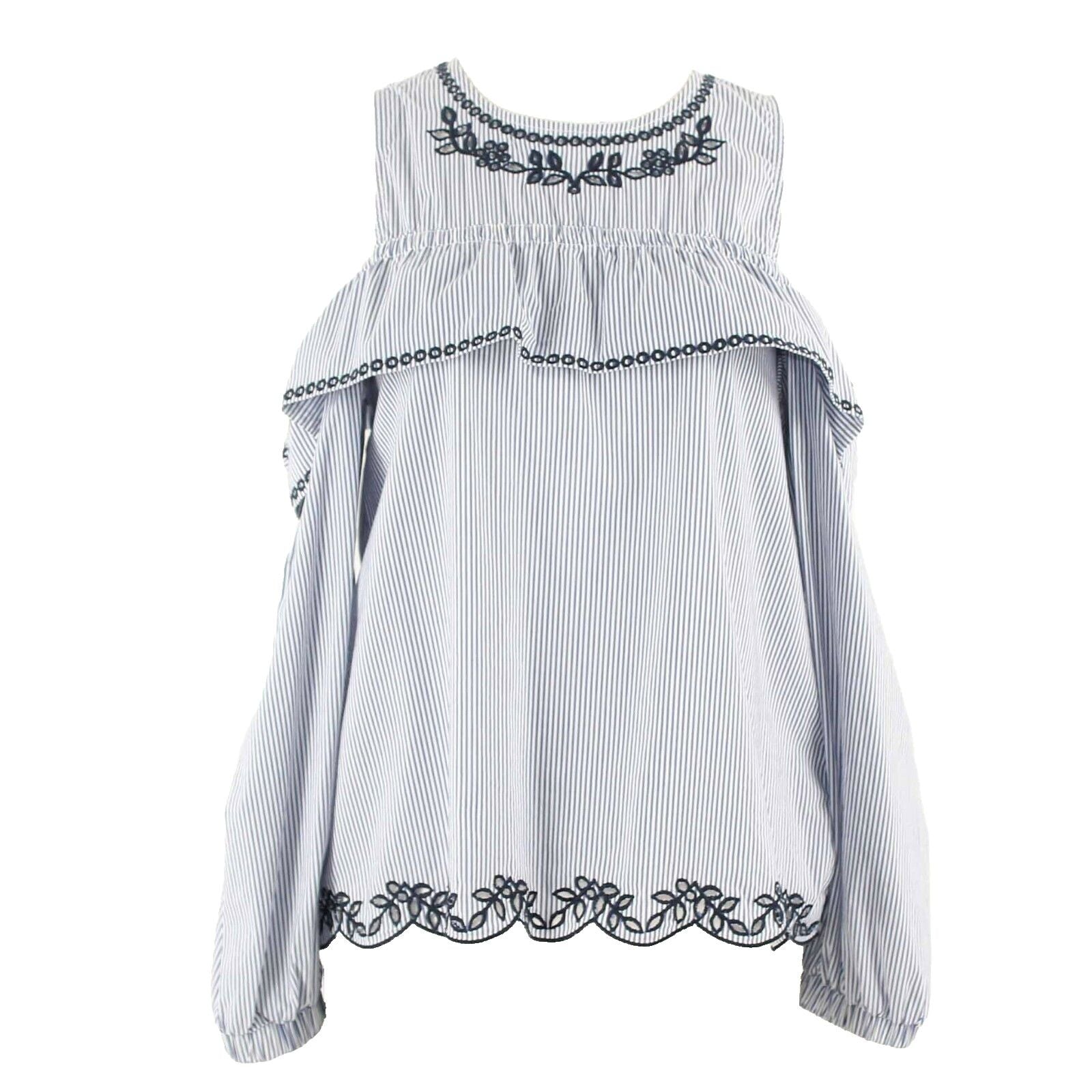 Sugar Lips Sz S Blue Multi Embroidered Off Cold Shoulder Poly Blend Top