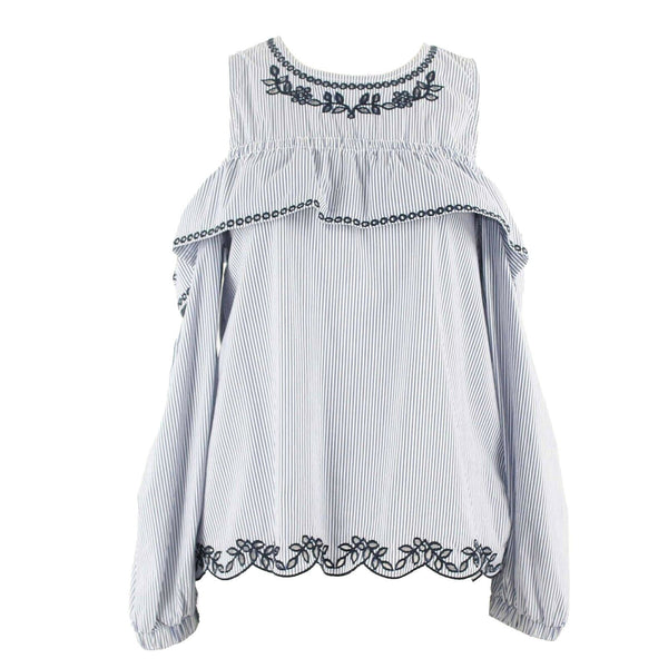 Sugar Lips Sz S Blue Multi Embroidered Off Cold Shoulder Poly Blend Top