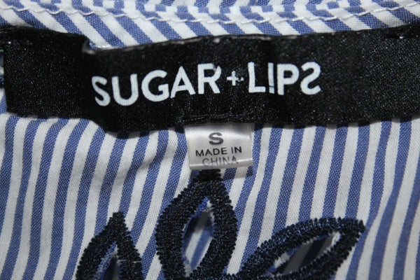 Sugar Lips Sz S Blue Multi Embroidered Off Cold Shoulder Poly Blend Top