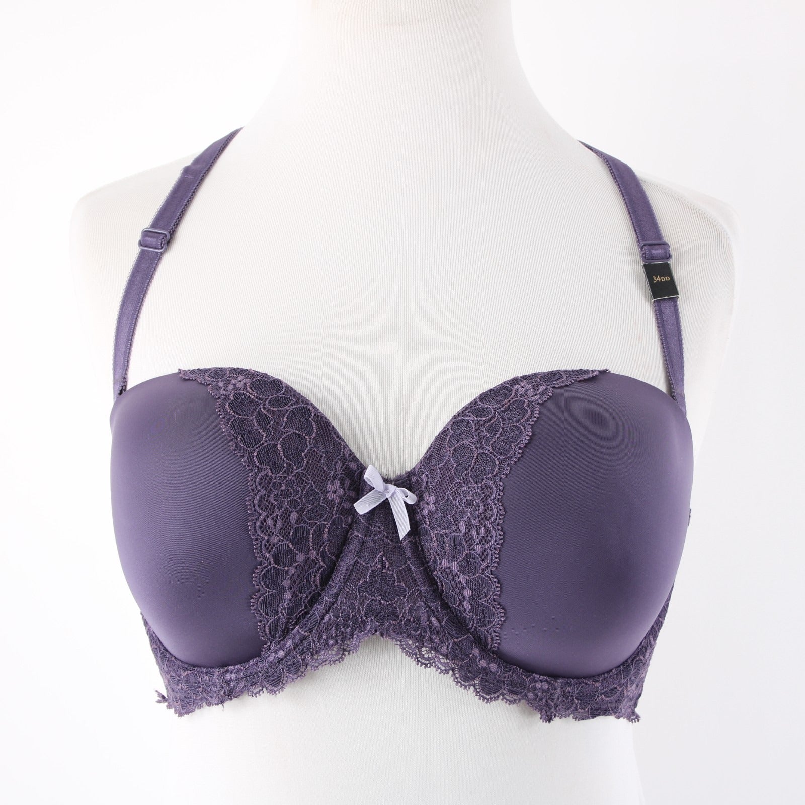 Victoria's Secret NEW Sz 34DD Purple Lace Trim Convertible Strap Nylon Blend Bra