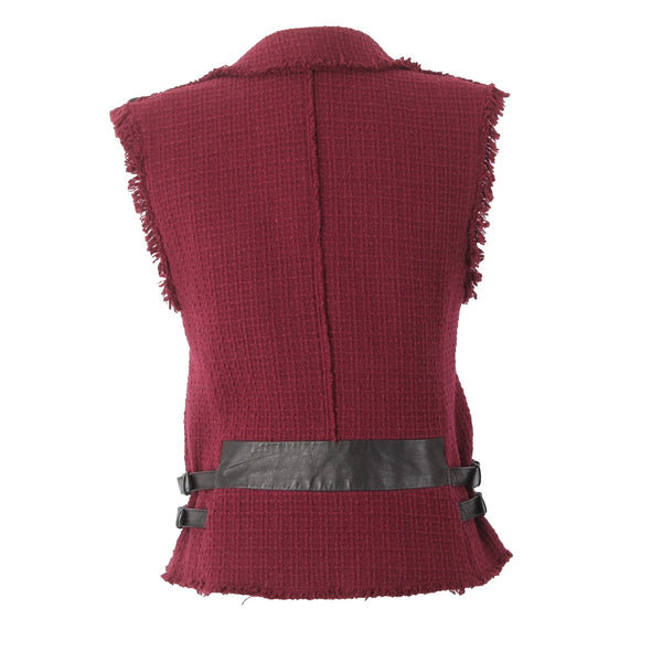 Rebecca Taylor Vest Sz 6 Burgundy Red Black Leather Details Zip Cotton Vest