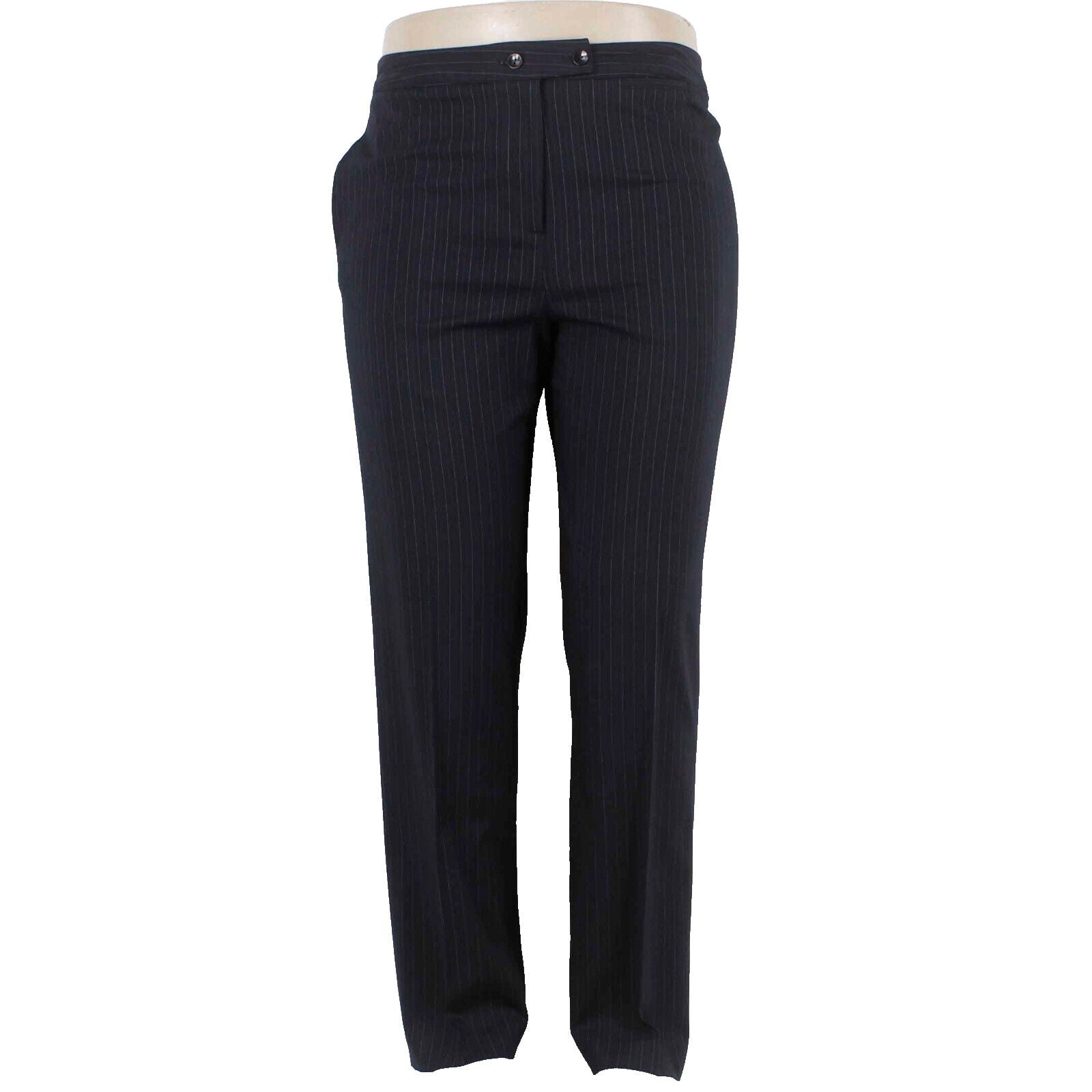 Haley Reserve Sz 14 X 32 Navy Blue Pinstripe Button Closure Rayon Wool Pant