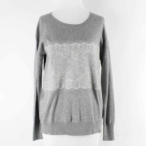 J Crew NEW $98 Sz XS Gray Ivory Pullover Lace Detail Wool Blend Sweater