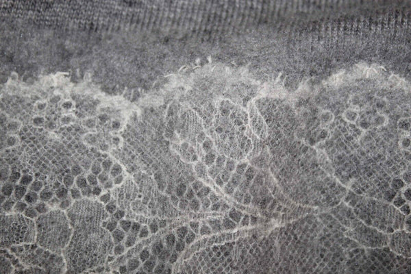 J Crew NEW $98 Sz XS Gray Ivory Pullover Lace Detail Wool Blend Sweater