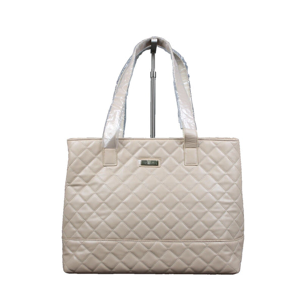 GiGi Hill NEW 16 x 13 x 6 Tan Pink Lining Quilted Inner Pockets Shoulder Purse