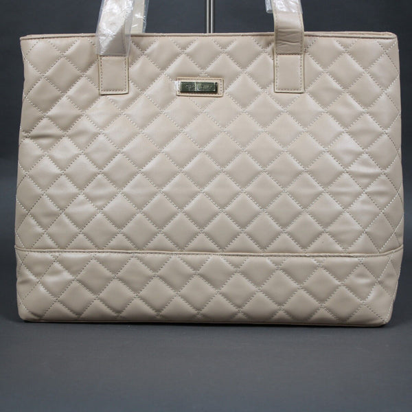 GiGi Hill NEW 16 x 13 x 6 Tan Pink Lining Quilted Inner Pockets Shoulder Purse