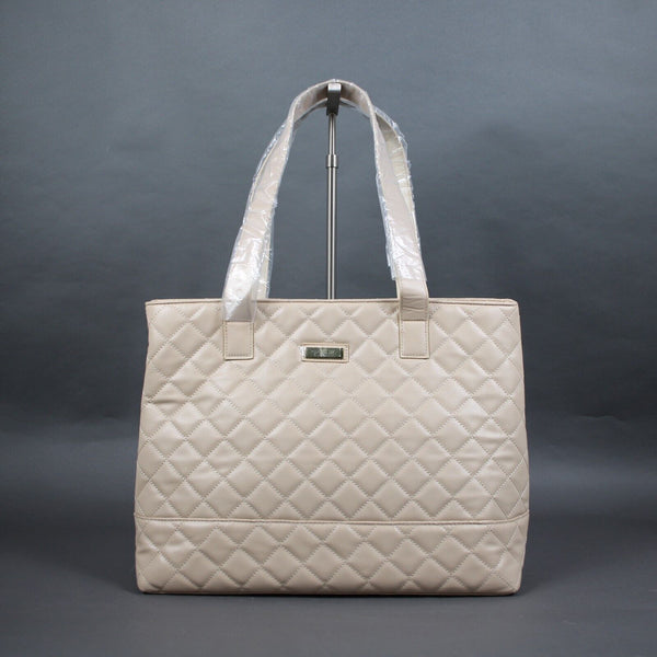 GiGi Hill NEW 16 x 13 x 6 Tan Pink Lining Quilted Inner Pockets Shoulder Purse