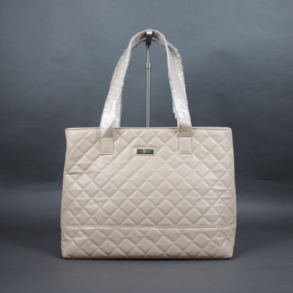 GiGi Hill NEW 16 x 13 x 6 Tan Pink Lining Quilted Inner Pockets Shoulder Purse