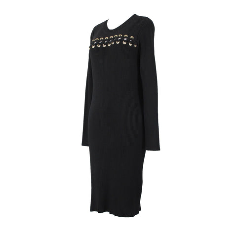 Michael Kors NEW $195 Sz L Black Gold Hardware Viscose Nylon Evening Dress
