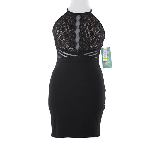 R & M Collection NEW $90 Sz 14 Black Nude Sheer Mesh Inserts Sequin Nylon Dress