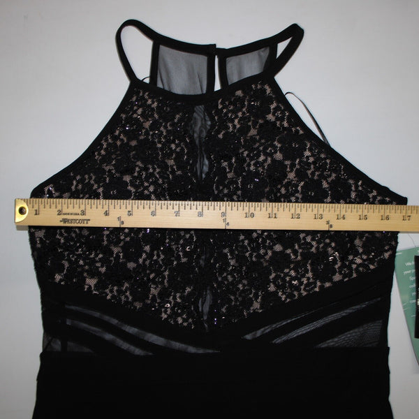 R & M Collection NEW $90 Sz 14 Black Nude Sheer Mesh Inserts Sequin Nylon Dress