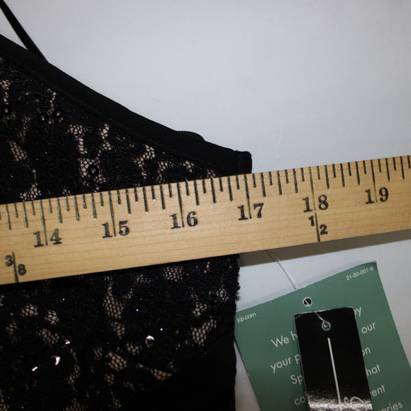 R & M Collection NEW $90 Sz 14 Black Nude Sheer Mesh Inserts Sequin Nylon Dress