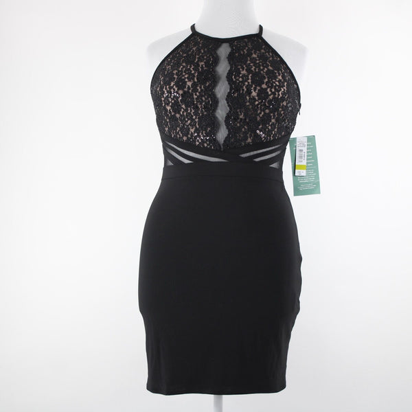 R & M Collection NEW $90 Sz 14 Black Nude Sheer Mesh Inserts Sequin Nylon Dress