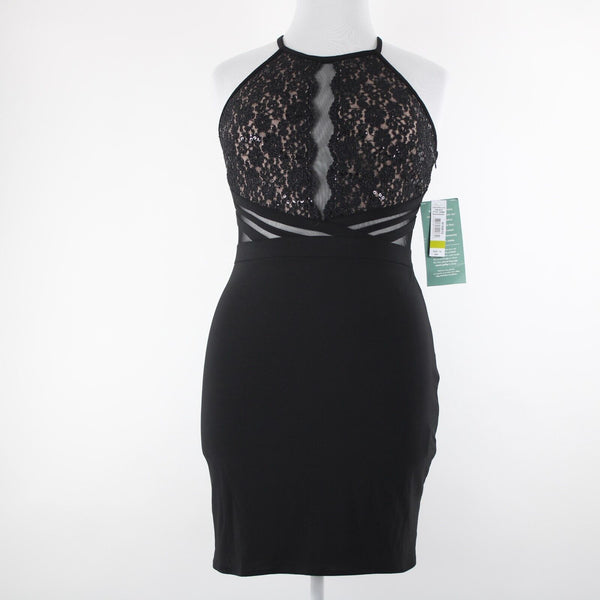 R & M Collection NEW $90 Sz 14 Black Nude Sheer Mesh Inserts Sequin Nylon Dress