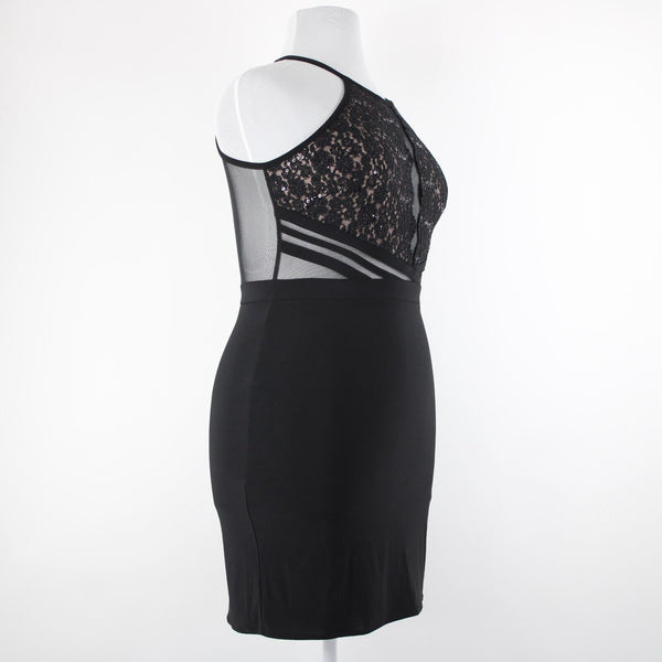 R & M Collection NEW $90 Sz 14 Black Nude Sheer Mesh Inserts Sequin Nylon Dress