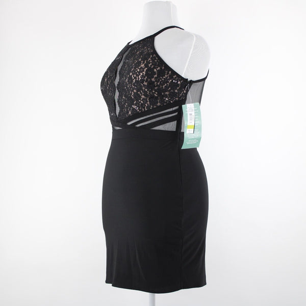 R & M Collection NEW $90 Sz 14 Black Nude Sheer Mesh Inserts Sequin Nylon Dress