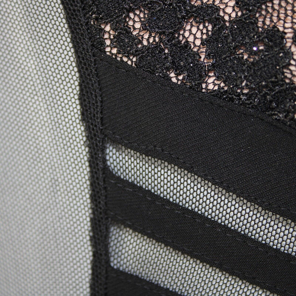 R & M Collection NEW $90 Sz 14 Black Nude Sheer Mesh Inserts Sequin Nylon Dress