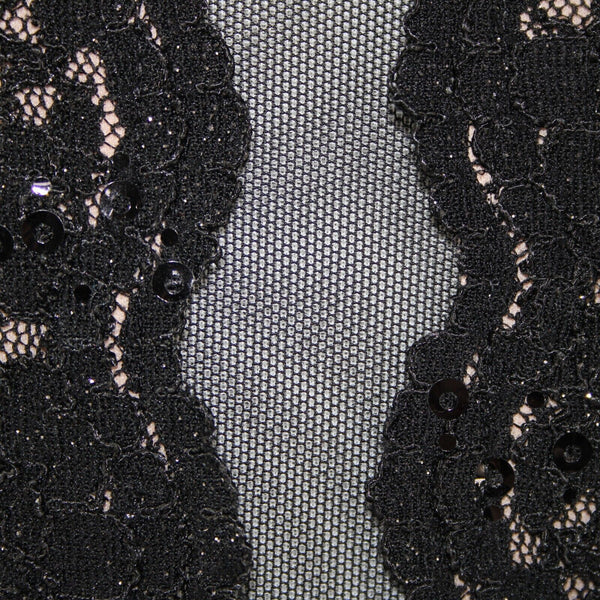 R & M Collection NEW $90 Sz 14 Black Nude Sheer Mesh Inserts Sequin Nylon Dress