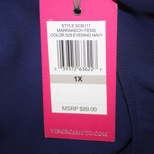 Vince Camuto Top NEW $89 Sz 1X Evening Navy Blue Asymmetrical Lined 100% Poly