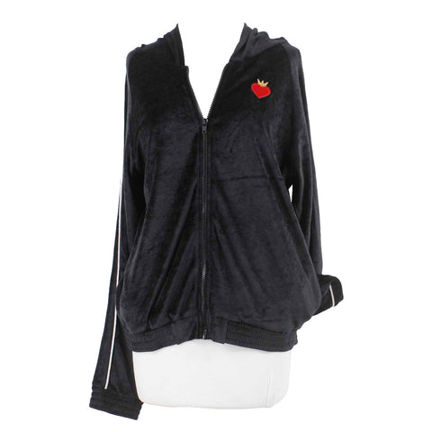 Lauren Moshi NEW $158 Sz S Black Multi Crown Heart Patch Zip Tencel Blend Hoodie