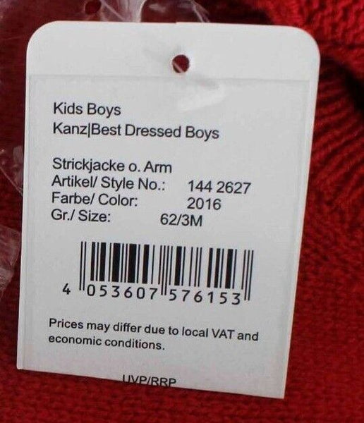 Kanz NEW Sz 3 Month Red Gray Button Down Knit Cotton Blend Vest