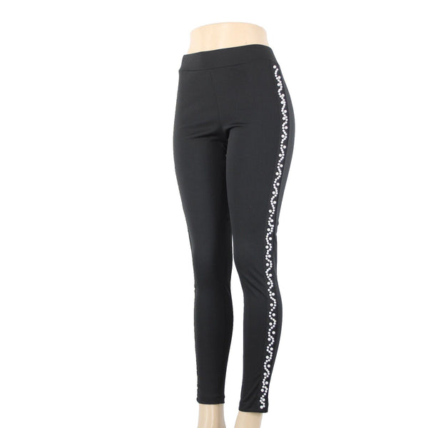 Amor Mio Sz S x 30 Black Faux Pearls Skinny Ankle Polyester Spandex Pants