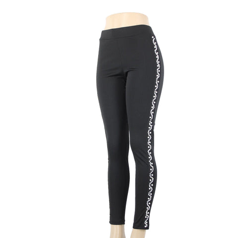 Amor Mio Sz S x 30 Black Faux Pearls Skinny Ankle Polyester Spandex Pants