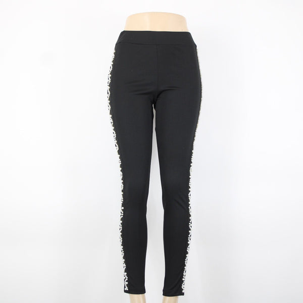 Amor Mio Sz S x 30 Black Faux Pearls Skinny Ankle Polyester Spandex Pants