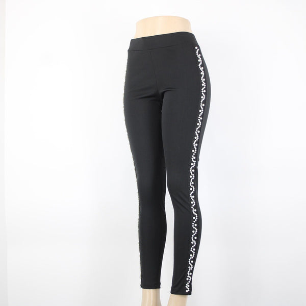 Amor Mio Sz S x 30 Black Faux Pearls Skinny Ankle Polyester Spandex Pants