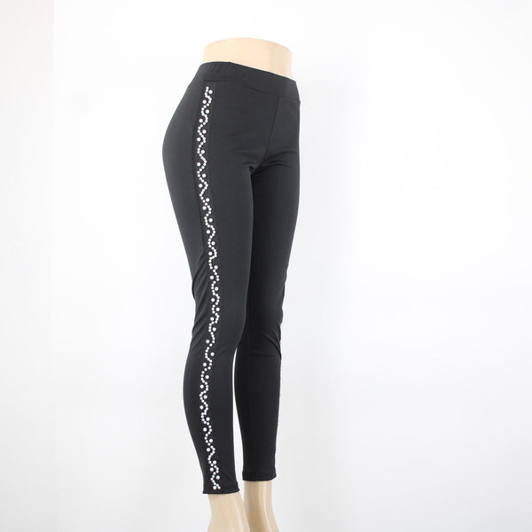Amor Mio Sz S x 30 Black Faux Pearls Skinny Ankle Polyester Spandex Pants