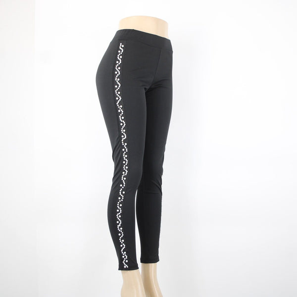 Amor Mio Sz S x 30 Black Faux Pearls Skinny Ankle Polyester Spandex Pants