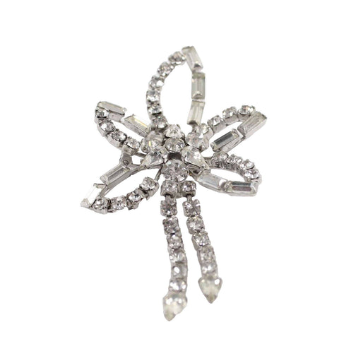 Phyllis Vintage Sterling Silver 2.25 x 1.25 Rhinestone Flower Pendant Pin